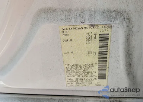 2016 Nissan Altima 2.5 S z USA, uszkodzony, nr VIN 1N4AL3AP6GN321505